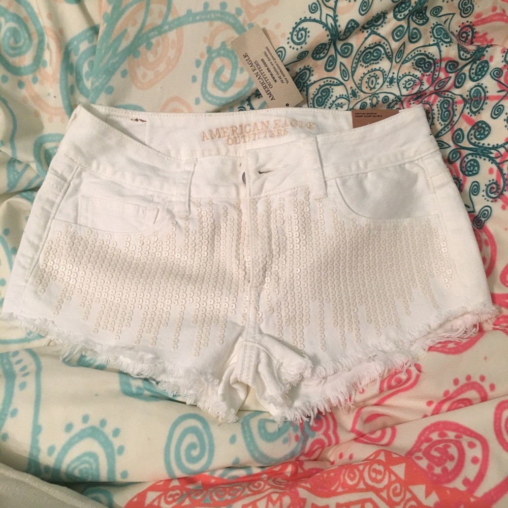 Sequined white denim festival shorts - BRAND NEW!